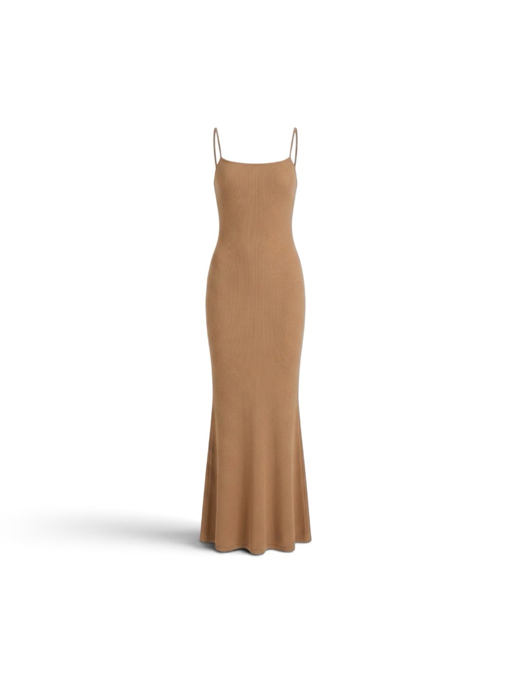 SKIMS Camel Ribbed Spaghetti-Strap Maxi Dress